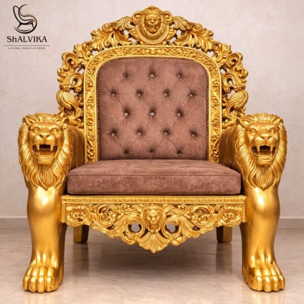 A Royal Wooden Lion Chair for Guruji