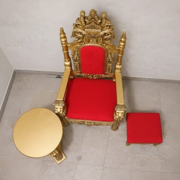 Lion Handle Carved Wood Throne Chair for Guruji view 7