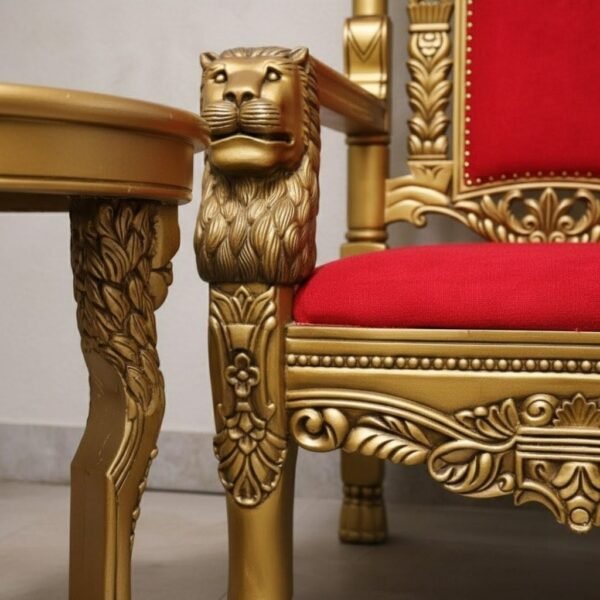 Lion Handle Carved Wood Throne Chair for Guruji view 8