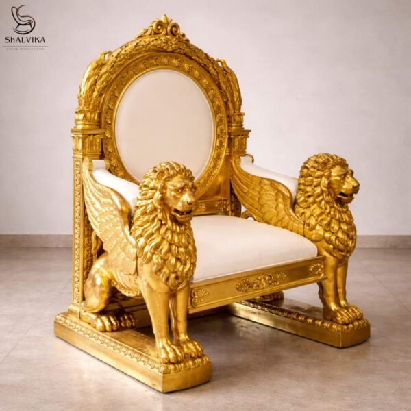Lion Handle Chair in Wood for Guruji – Royal Handcrafted Singhasan view 4