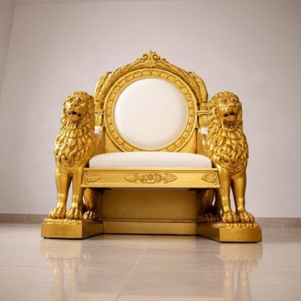 Lion Handle Chair in Wood for Guruji – Royal Handcrafted Singhasan view 6