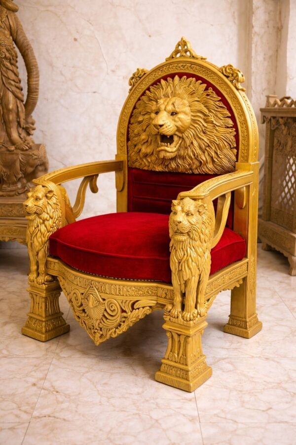 Premium Guruji Singhasan Design with Lion Carving By Saharanpur Artisians view 5
