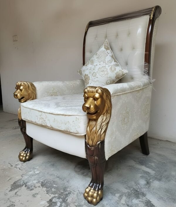 Teak Wood Chair Design for Guruji with Lion Handles view 7