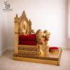 Traditional Wooden Guruji Chair Singhasan in Teak Wood with Lion Handles view 11