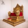 Traditional Wooden Guruji Chair Singhasan in Teak Wood with Lion Handles view 10