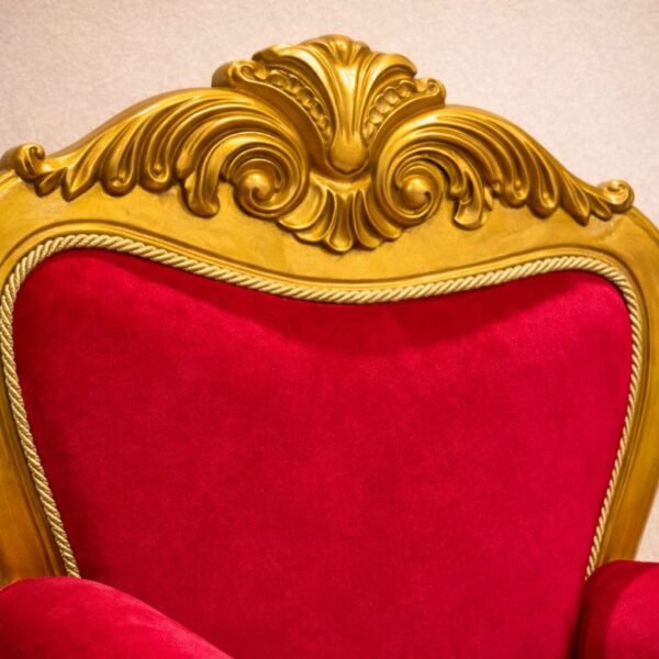 Wooden Guruji Chair with Lion Faces in Teak Wood & Red Velvet view 6