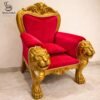 Wooden Guruji Chair with Lion Faces in Teak Wood & Red Velvet view 7