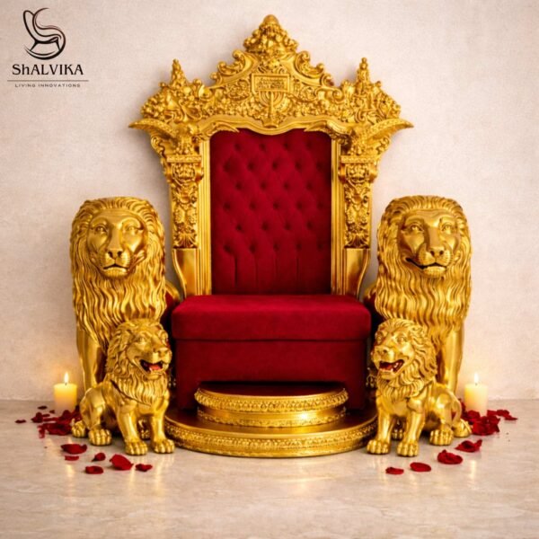 Wooden Guruji Singhasan with Lion Design for Divine Spaces