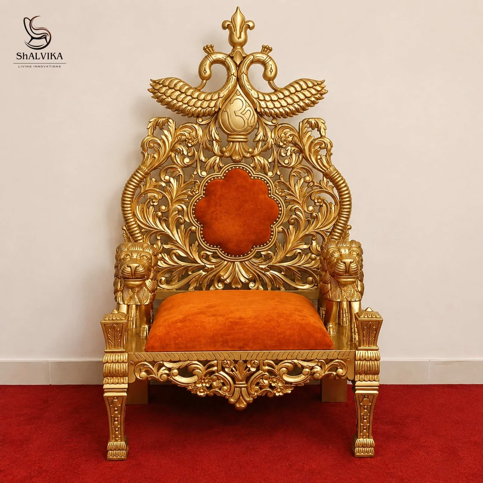 Antique Gold Guruji Chair Singhasan with OM Design