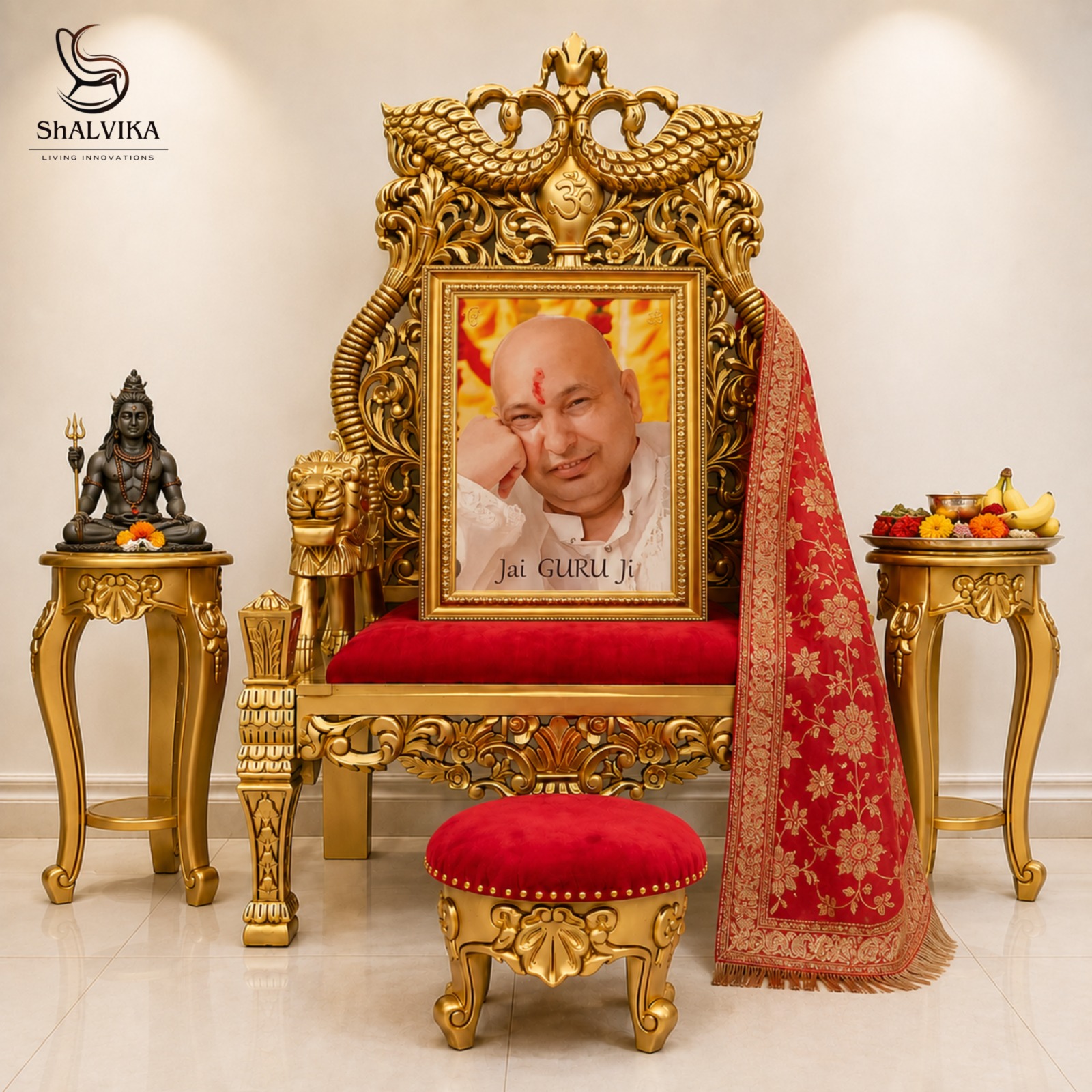 Handcrafted Guru Ji Chair with Paduka, Gaddi & Aasan