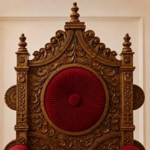 Handcrafted Lion Design Guruji Chair Singhasan (Teak Wood Darbar Gaddi) view
