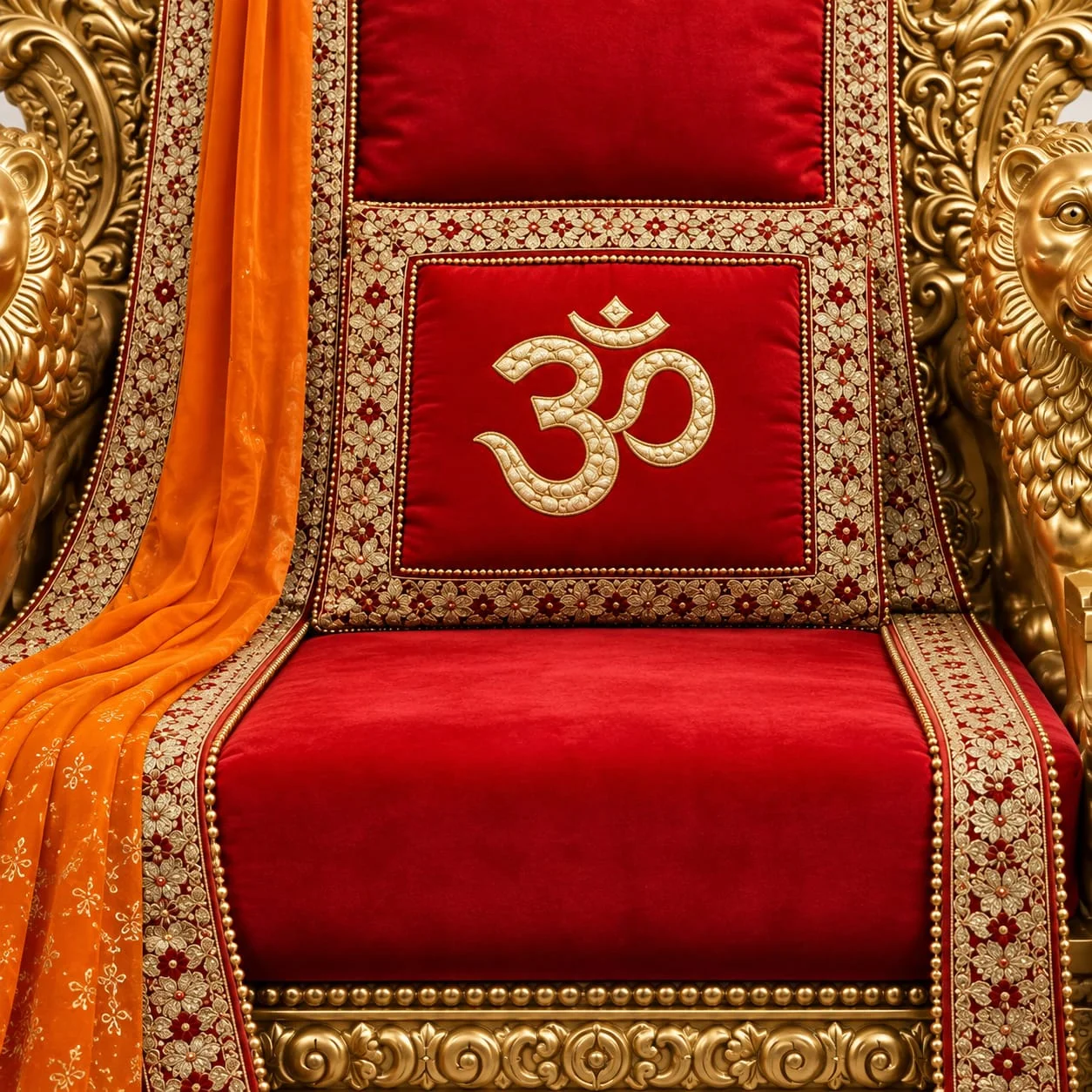 Royal Teak Wood Guruji Chair with Lion Design for Satsang view