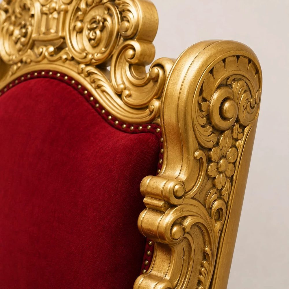 Royal Wooden Guruji Chair – Handcrafted Lion Design with Footrest view