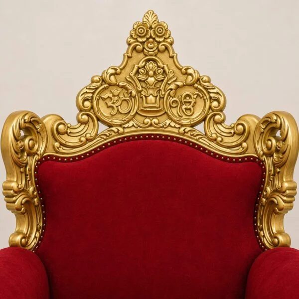Royal Wooden Guruji Chair – Handcrafted Lion Design with Footrest view