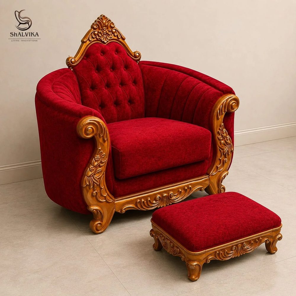 Wooden Guruji Satsang Chair with Ottoman – Royal Design view