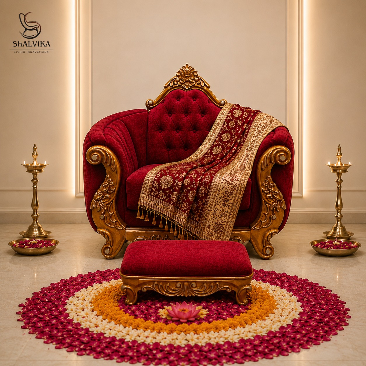 Wooden Guruji Satsang Chair with Ottoman – Royal Design