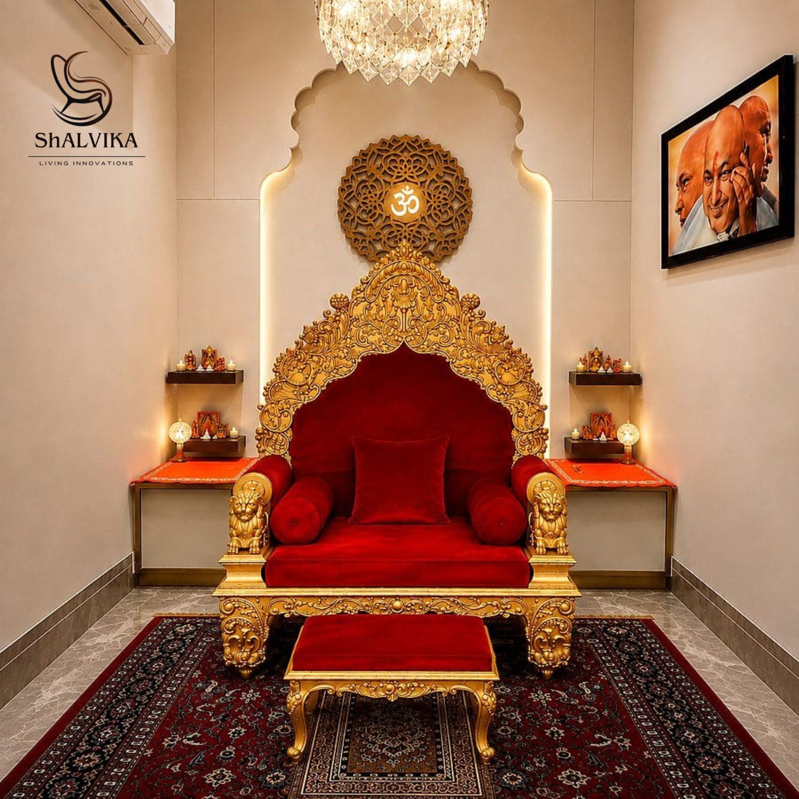 Wooden Guruji Singhasan Lion Carved Design